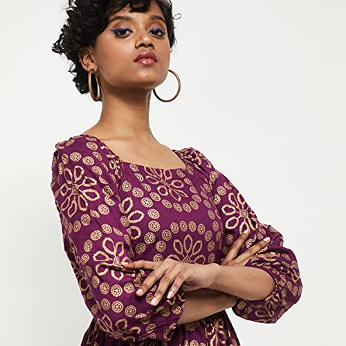 Image of Max Women's Rayon Printed Square Neck Midi Dress Ankle Length Ethnic