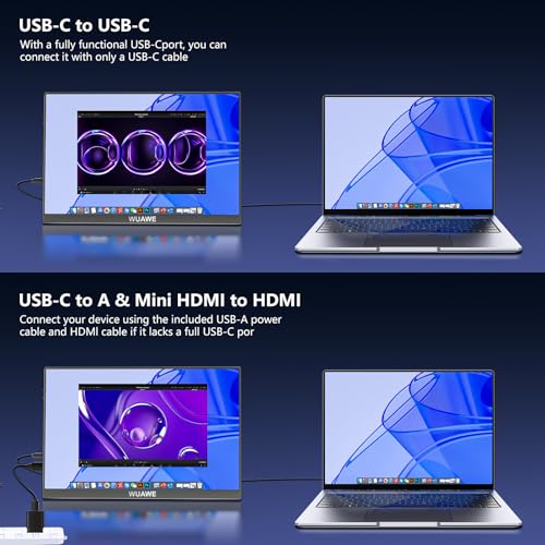 Image of WUAWE Portable Monitor 16 inch 1920x1200P 16:10 IPS Travel Monitor for Laptop with Built-in Stand, 100% sRGB Control USB-C HDMI,HDR Freesync Display, Plug&Play for Phone PS5 Switch(Black)