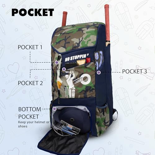 Image of WHACKK Kallis 103L Unisex Cricket Kit Bag Backpack | Adult Size | 2 Bat | Shoe /Helmet Pocket | Main Compartment 18 inch Leg Pad |2 Bottle Holder | Easy Access Pocket | Player Edition Senior (Brown Navy)
