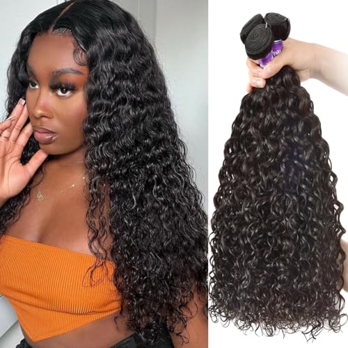 18 20 22 Inch Water Wave Human Hair Bundles 12A Brazilian Human Hair Bundles 100% Unprocessed Virgin Remy Hair Wet and Wavy 3 Bundles Human Hair Extensions for Black Women