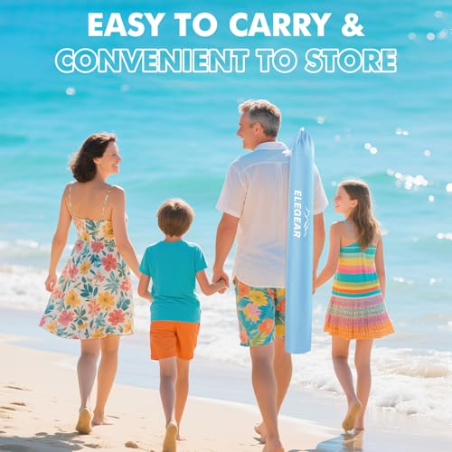 Elegear Pop Up Beach Tent Sun Shelter for 4/5 Person, 1 Second Setup Beach Shade with UPF 50+ UV Protection, Beach Umbrella Portable Double Silver Coating Beach Cabana Canopy Sun Shade Shelter - Blue - Image 8