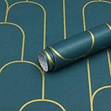 Peel and Stick Wallpaper Green and Gold Geometric Contact Paper Green and Gold Self-Adhesive Wallpap