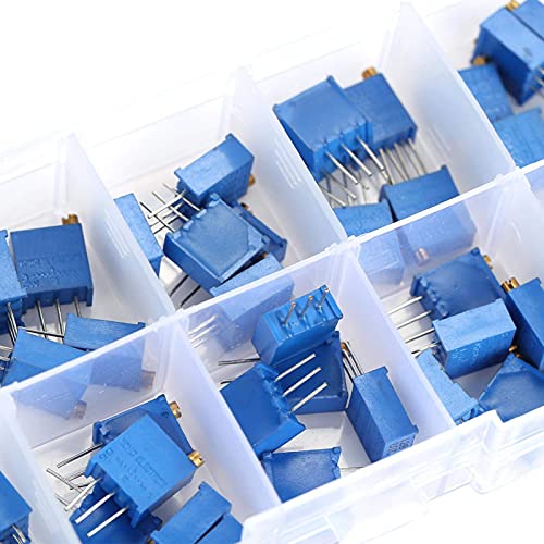 Potentiometer Kit, Ohm Variable Trimmer Resistor Assorted Set with Storage Box 50pcs 3296W 100/200/500/1k/2k/5k/10k/20k/100k/500k