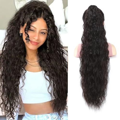 Claw Clip Ponytail Extension for Women 30Inch Dark Brown Long Wavy Hair Extensions Natural Fluffy Looking Synthetic Pony tails Hair Extensions
