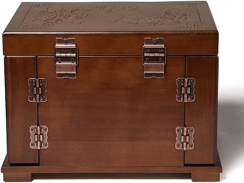 Miniatura 5 de FEECOZ Joyero de madera para mujer, organizador de joyas de madera maciza con espejo y 3 cajones, anillo, collar, caja de almacenamiento de estilo