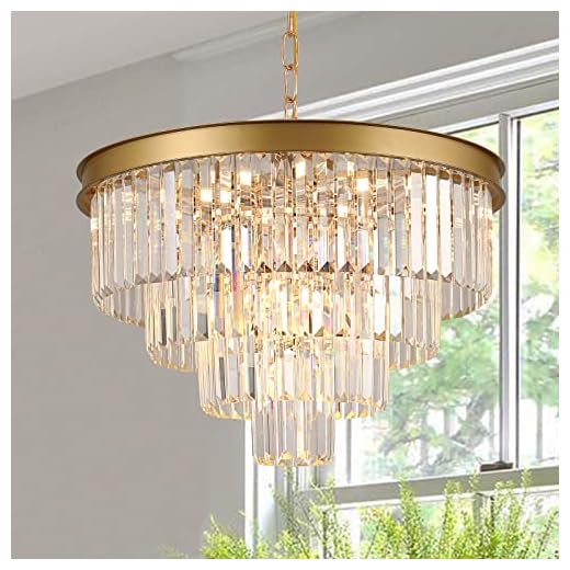 A AXILIXI Modern Crystal Chandeliers Gold 24” Round Chandelier for Dining Room 12 Light Ceiling Pendant Light Fixture Raindrop Luxury Gold Flush Mount Chandelier for Entryway Living Room