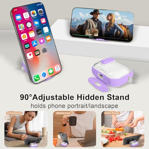 Image of Compatible Airpods Pro 3 Case (2025) with Phone Stand & Cleaner Kit,Print Soft Silicone Lock Clip Apple AirPods Pro 3rd Generation Case, Airpod Pro 3 Cover with Keychain for Women /Girls,Purple