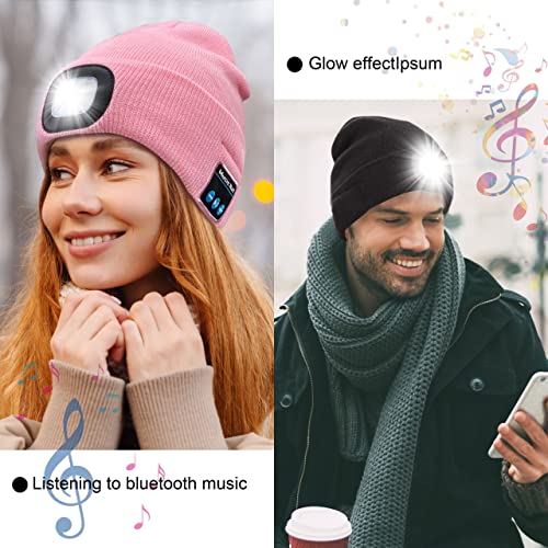 Gafres Unisex Bluetooth Beanie Hat With Light,Upgraded Musical Knitted Cap With Headphone & Mic,Gifts For Men Women Black #TOP5
