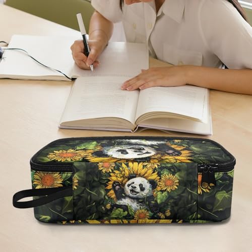 Image of Cute Panda Kids Pencil Pouch Large Capacity,Sunflower Pencil Case for Girls Boys Adorable Pencil Bag for Preschool Children Personalized Pencil Box for Students Teens School Supplies
