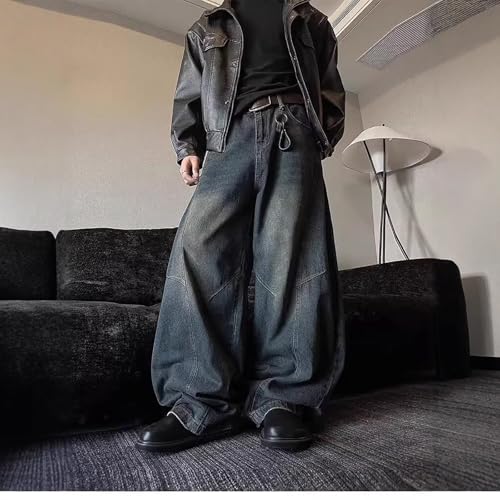 jupkem Men Wide-Leg Baggy Jeans Casual High-Waisted Y2k Cargo Pants Retro Hip-hop Street Style Harajuku Clothing2
