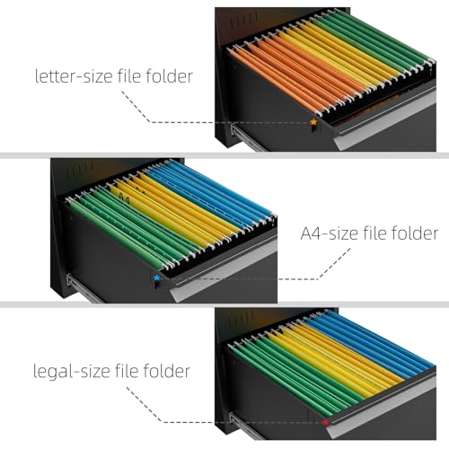 Image of Guizeeopo Metal File Cabinet with Lock, 2 Drawer Lateral File Cabinets for Home Office, Printer Stand, Heavy Duty Office Storage Cabinet for A4 /Letter /Legal Size, Assembly Required(Black)