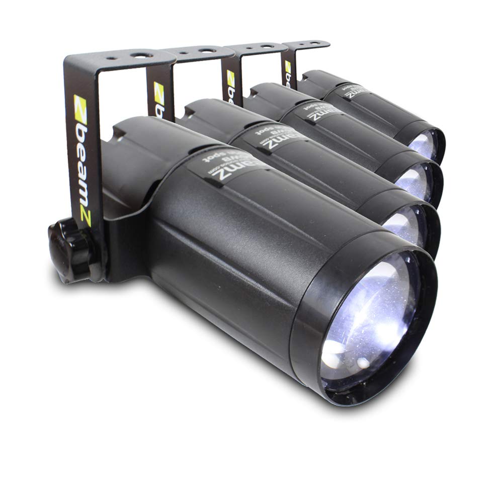 Beamz White Led Pinspot Lighting Set - 4X 6W Led Spotlight Package For Dj Events, Disco, Theatre & Stage Lighting With Compact Plastic Casing & High-Brightness Beam