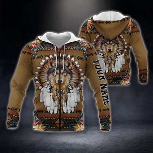 Native American Wolf Hoodies 3D Hoodies for Men Customized Sweatshirts Native American Art Prints Animal Hoodie2