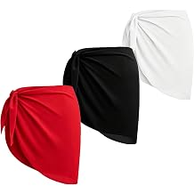 3 PCS Sarongs for Women Beachwear, Black, White and Red Sarongs, Beach Cover Ups for Women, Multicolour Beachwear Swimsuit Cover Ups Skirt for Ladies