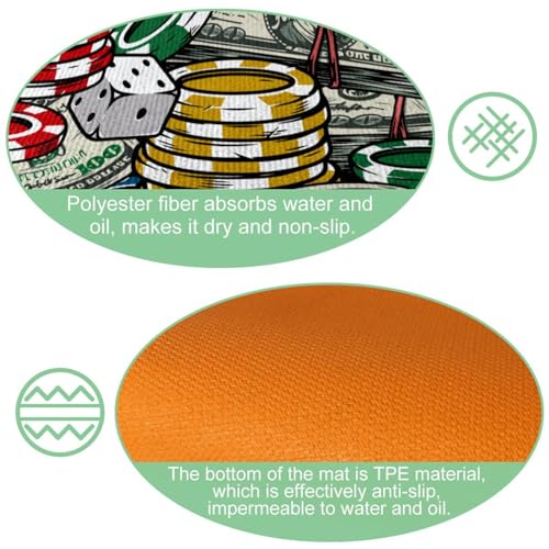 2 tapetes de cocina lavables con estampado de dados y diseño absorbente 6