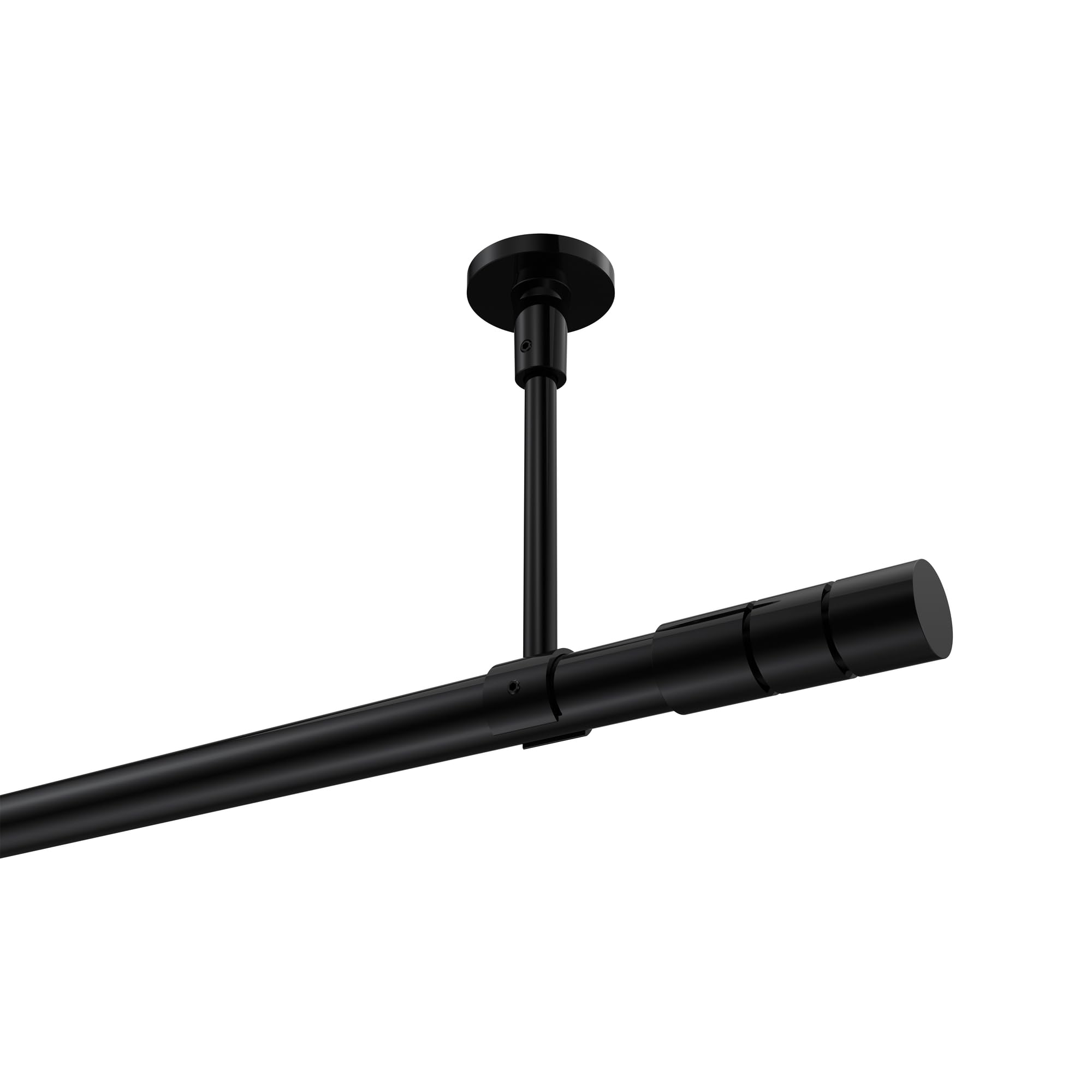 INTERDECO Gardinenstange 20 mm 1-läufig Schwarz 180 cm | aus Metall, für Deckenmontage, Endstück Elanto (Rillenzylinder), ohne Ringe, kürzbar, Traglast bis 6 kg, Modern
