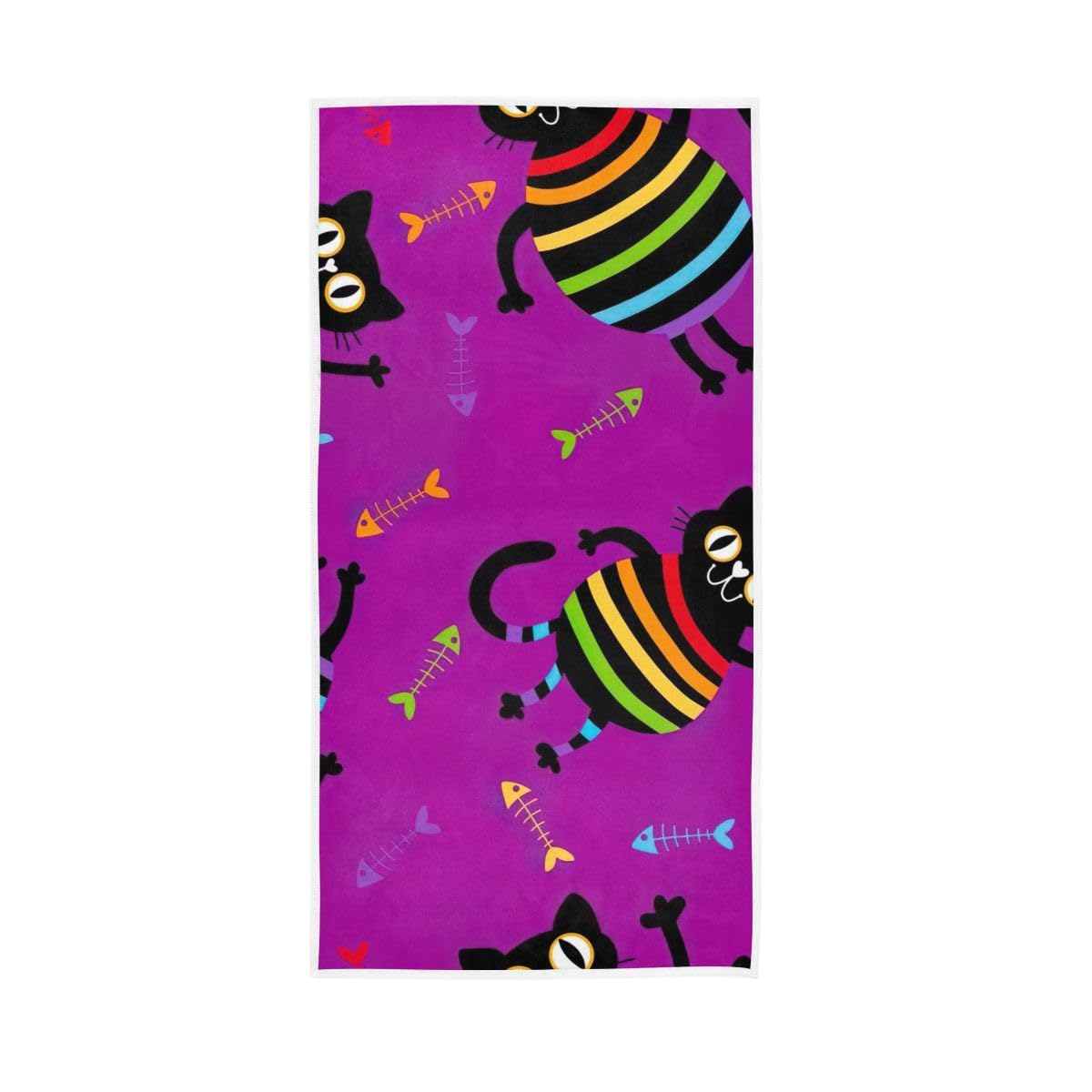 HUYGD Cartoon Black Cats Rainbow LGBT Hand Towels, Multipurpose Lightweight Towels for Bathroom, Gym, Hotel, Spa 15 x 30 Inches