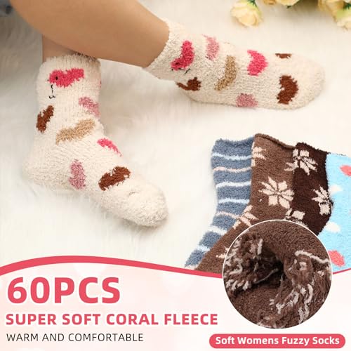 Ramede 60 Pairs Bulk Womens Fuzzy Socks Soft Slipper Socks Sleeping Winter Socks Plush Fluffy Socks Bed Warm Socks for Women Comfy Socks Assorted Sleep Socks for Women Home Gift3