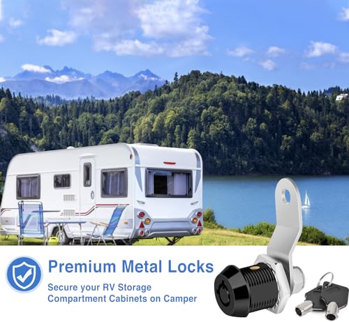 Image of Sissinda Cam Locks Black RV Storage Locks Keyed Alike, 5 /8 inch Fits on 3 /8 inch Max Door Thickness, RV Compartment Locks for Camper Trailer Cabinet Locks with Keys (Black 5 /8 Inch 2Pack)
