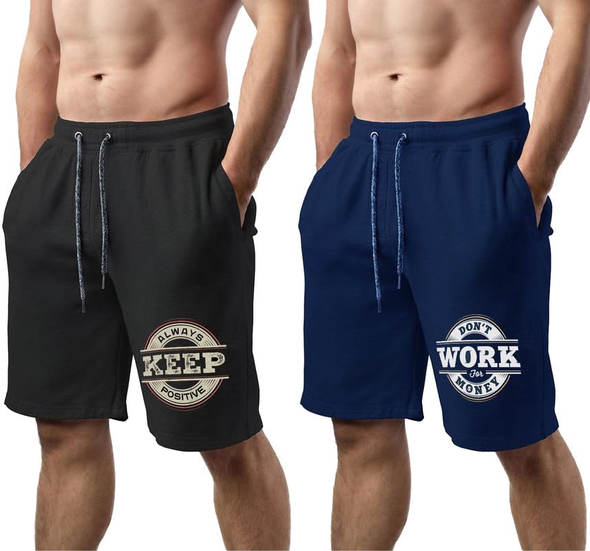 Men's Cotton Plus Sizes Knee Length Casual Shorts- (M,L,XL,2XL,3XL,4XL,5XL,6XL) Workout Shorts, Running Shorts with 2 Side Pockets-Pack of 2
