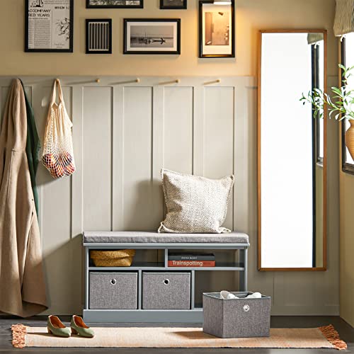 Haotian Fsr67-Dg, Grey 3 Baskets Hallway Storage Bench, Shoe Bench Shoe Rack Shoe Cabinet With Seat Cushion #TOP7