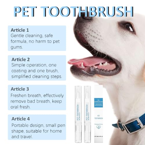 Zahnbürstenstift für Hunde, Pet Toothbrush Pen, Zahnbürsten Reinigungsstift für Haustiere, Zahnsteinentferner für Haustiere zur Verbesserung von Mundgeruch und zur Bekämpfung von Zahnstein, 2 Stück