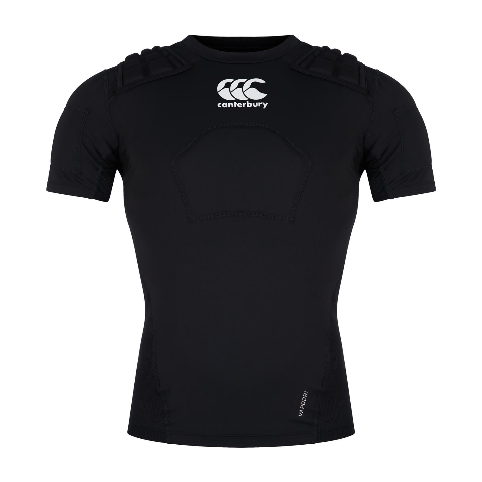 Canterbury Junior Unisex Pro Protection Rugby Vest | Protect Chest & Shoulders | Breathable | Lightweight and Flexible Protective Vest, Black/Whte/Silver, LB