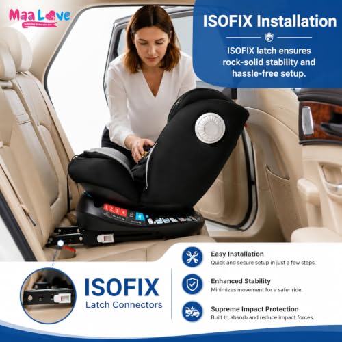 Image of Premium (6 in 1) Car Seat 360 Rotating Recliner Baby Car Seat for 0 to 12 Years Forward Facing & Rear Facing, 5-Adjustable Recline Levels, Adjustable Headrest with 5-Point Safety Harness