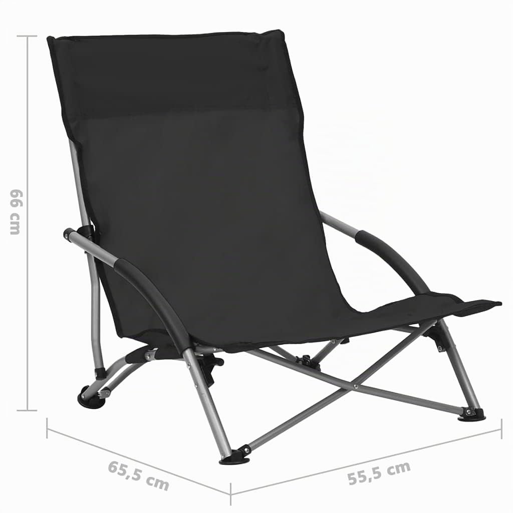 vidaXL 2X Sillas de Playa Plegables Asiento Camping Piscina Jardín Patio Parque Verano Cazar Acampar Pescar Viajar Duradera Robusta Tela Negras