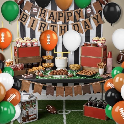 Image of Football Balloons, 30 Pcs 12inch Brown Black Green Nude Latex Balloon With Football Printed Balloons for Boys Rugby Birthday Party Super Bowl Sport Theme Party Decorations