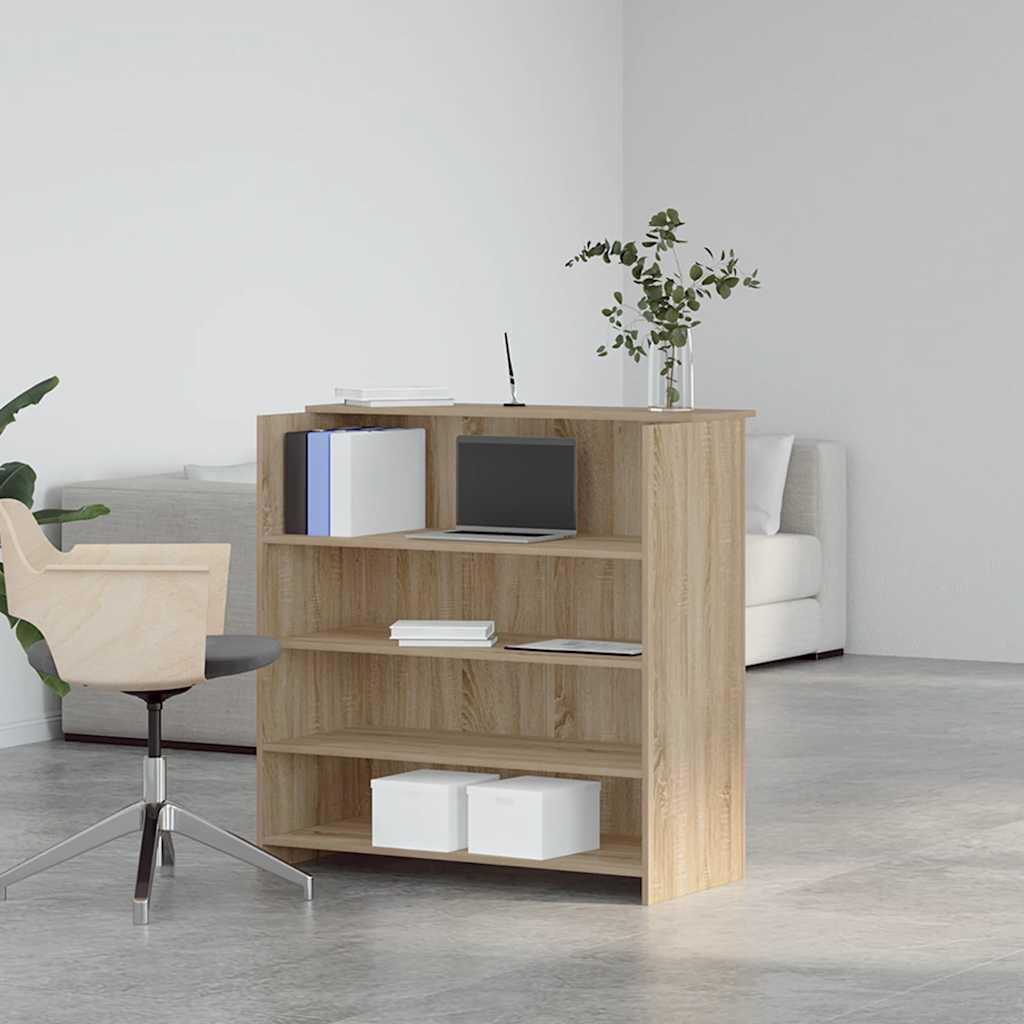 Empfangstresen Holzwerkstoff 100 x 50 x 103,5 cm Sonoma-Eiche | Integrierte Regale, Hohe Seitenwände, Für Büro, Hotel, Praxis, Salon, Einfache Montage