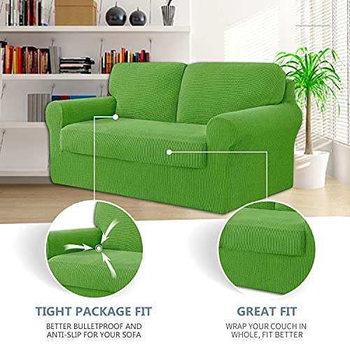 Housse de canapé extensible 2 places vert herbe avec 4 pièces pour causeuse