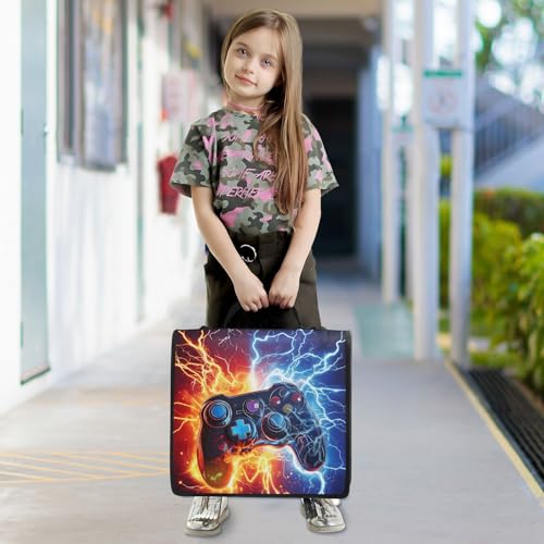 Image of Game Controller Fire Electric Spark Zipper Binder Bag 3 Ring Binder with Shoulder Strap Zip Up 500 Sheets Capacity Multi Pockets for School Office Supplies