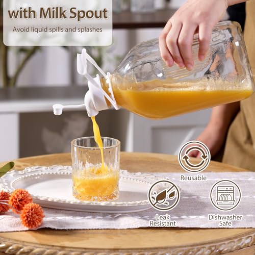 Image of CUCUMI Glass Milk Bottle with Reusable Strong Airtight Screw Lid, 1 Pack 64 Oz Glass Juice Bottles for Almond Milk