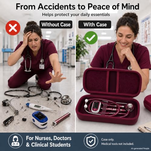 Image of ALKOO Stethoscope Case for 3M Littmann Classic III /Cardiology IV, Maroon | for MDF Acoustica Stethoscopes, for Nurses, Doctors, Nursing School Essentials, Students, Clinic, EMS, Travel, Hard Bag Only
