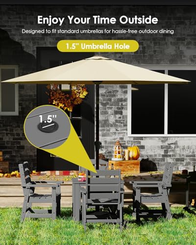 Image of GREENVINES 5-piece Patio Dining Set, HDPE Square Table & 4 Chairs, Gray