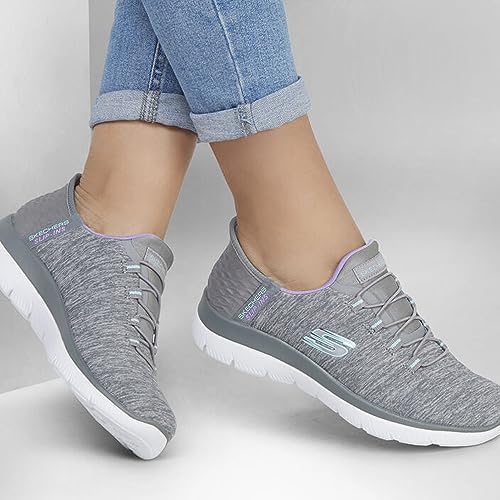 Skechers Skechers Women's Summits Hands-Free Slip-Ins – Memory Foam Insole, Heel Pillow, Vegan Materials Sneaker, Grey Mint, 9.5 Wide