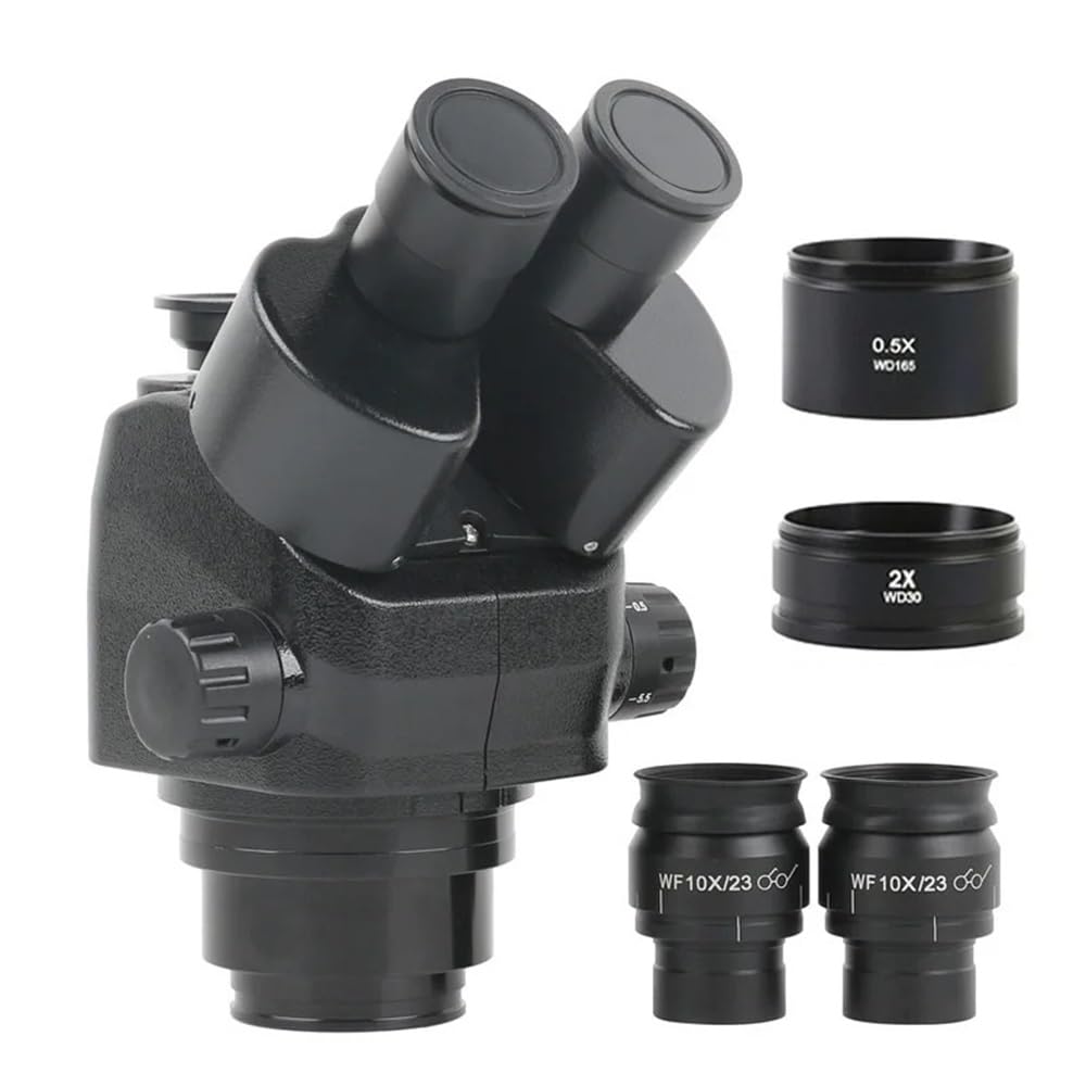 Microscope 0.5X-55X Zoom Simul-Focal Stereo Trinocular Microscope Head Super Widefield 10X23MM Eyepieces 0.5X 2.0X Auxiliary Objective Lens(Wiht 0.5X 2.0)