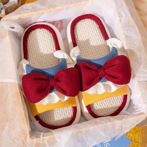 Bow animal shaped slippers for men and women's seasonal home linen slippers3