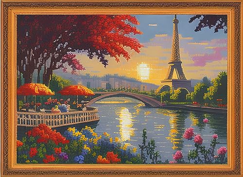 Image of Dimensean Stamped Cross Stitch Kits Full Range of Embroidery Patterns Starter Kits for Beginners Adult DIY Cross Stitches Needlepoint Kits 11CT-Scenery Eiffel Tower 15.7x19.7 inch