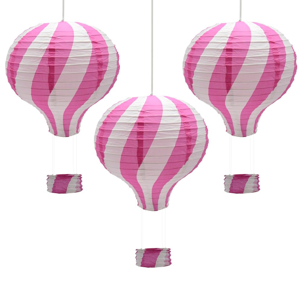 Hocansen 3Pcs Hot Air Balloon Paper Lanterns 30cm Hanging Paper Lantern Lampshade Craft Decoration for Party Home Wedding (RQ-DL/Pink)