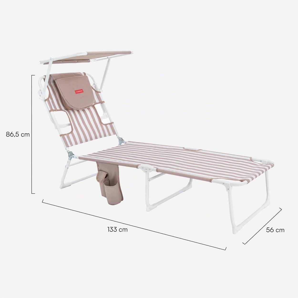 Flamingueo Sedia da Spiaggia - Sdraio Pieghevole - 5 Posizioni - Ombrellone Regolabile UPF 50+ - Cuscino Ergonomico - Foro per la Testa e Braccia - Alluminio e Poliestere - Beige