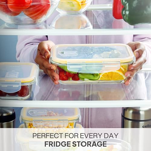 Image of CELLO Fit & Fresh Rectangle Lunch Box Container for Daily Use 1050ml Clear |Microwave & Fridge Safe Toughened Glass Airtight Leakproof Food Storage Tiffin Box Container for Kitchen Travel & Office Use
