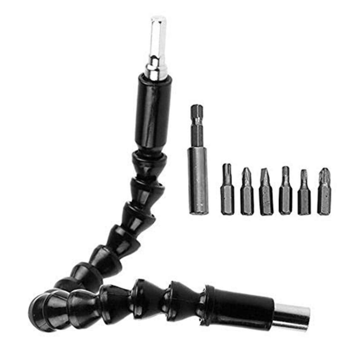 DIY Crafts Flexible Holder Drill for Black 30cm 11.8" Tools Shaft + 11 Pcs Bits + Extension Rod Screwdrivers Set Assortment Set (Holder Drill, Design No # 1)
