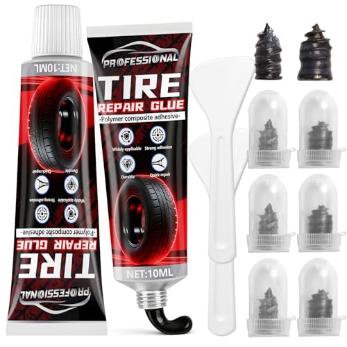 Tire Repair Glue Tire Repair Nail Black Sidewall Rubber Cement Kit Seamless Strong Bonding Flexible Waterproof Suitable for All Tire Types Two Sizes Nail for Car Motorcycle Bike and More 20ml