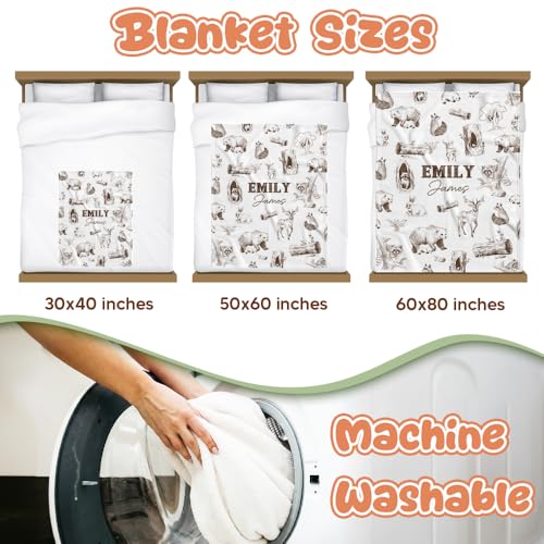 Image of Personalized Baby Blanket for Boys Girls, Custom Name Color and Sizes, Woodland Animals Baby Blankets for Son Daughter, Super Soft Fleece Blanket, Lightweight Bed Throw Nursery Blanket