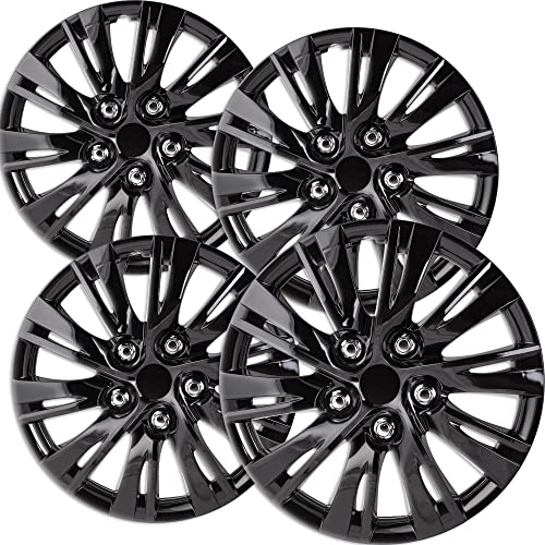 OxGord Semi-Universal 15 inch Gloss Black Snap-On Hubcaps with 10 Split Spoke