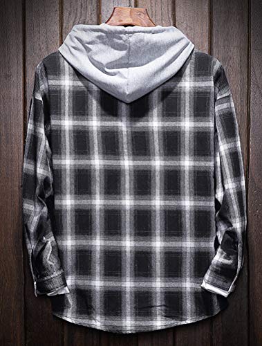 Lavnis Men's Plaid Hooded Shirts Casual Long Sleeve Lightweight Shirt Jackets2