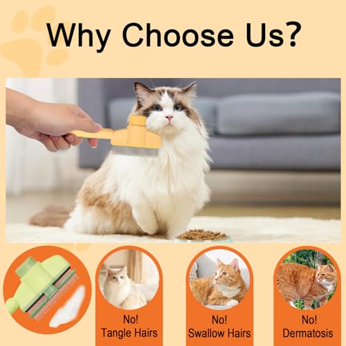 Image of Cat Deshedding Comb, 2 Pcs Pet Hair Removal Tools for Cat /Dog with Two Layered Teeth, Portable Shedding & Grooming Supplies with Release Button for Long /Short Hair Indoor Cats, Kitten Brush