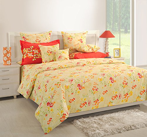 Image of Swayam 100% Cotton Double Bedsheet with 2 Pillow Covers | Size 90 x 100 inch | 120 TC | Floral Design | Soft Breathable Bed Sheet | Comfortable & Durable for Bedroom - Yellow